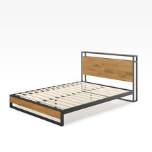 Load image into Gallery viewer, Suzanne Metal and Wood Platform Bed Frame with Headboard Shelf and USB Port